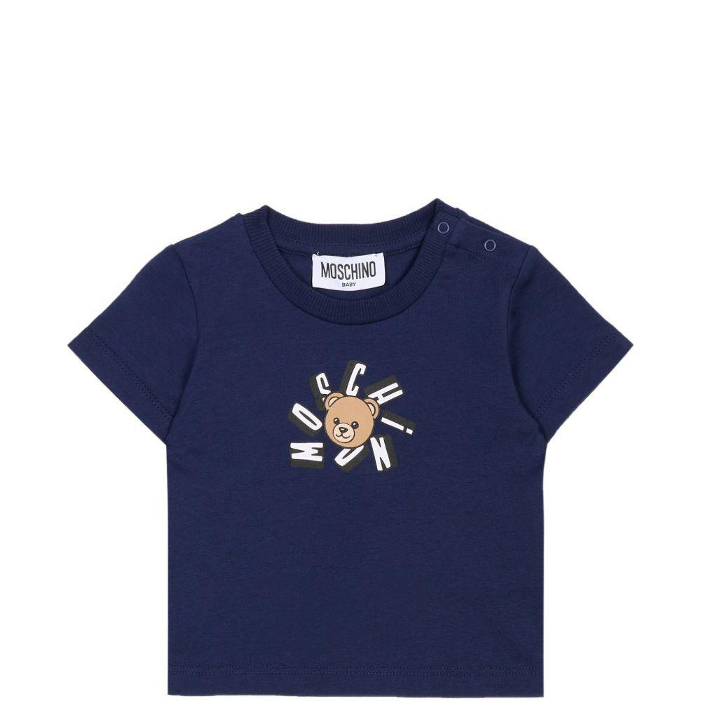 T-shirt per neonato Moschino Kids blu con motivo Teddy Bear MXM047LAA02 40016 MOSCHINO KIDS