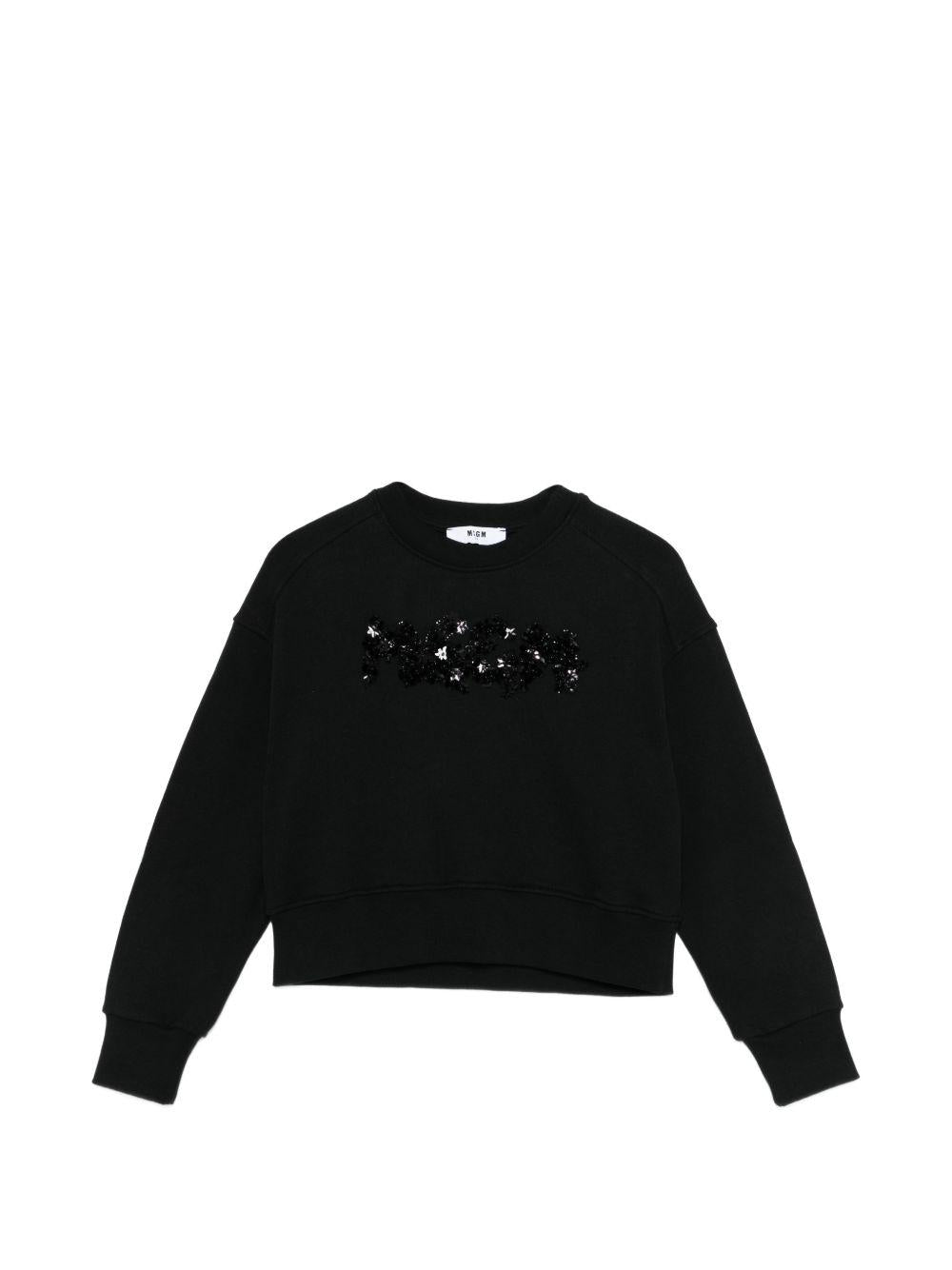 Felpa per bambina MSGM Kids nera con applicazione logo S6MSJGSW088 110 MSGM KIDS