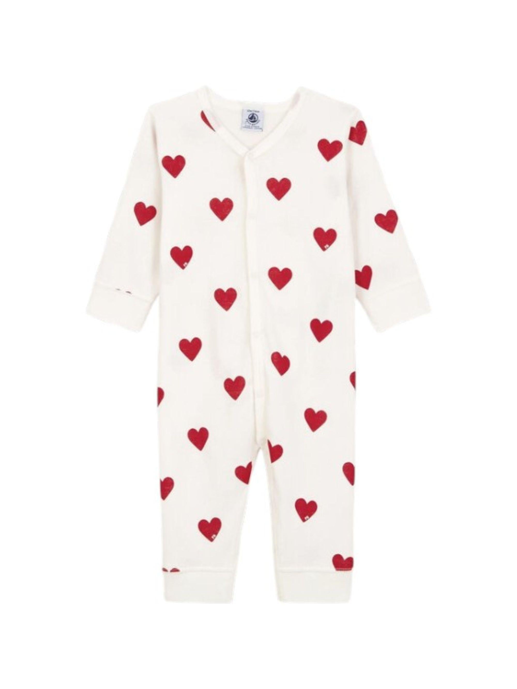 Tutina per neonati Petit Bateau bianca con stampa cuori all-over A00E9 01 PETIT BATEAU