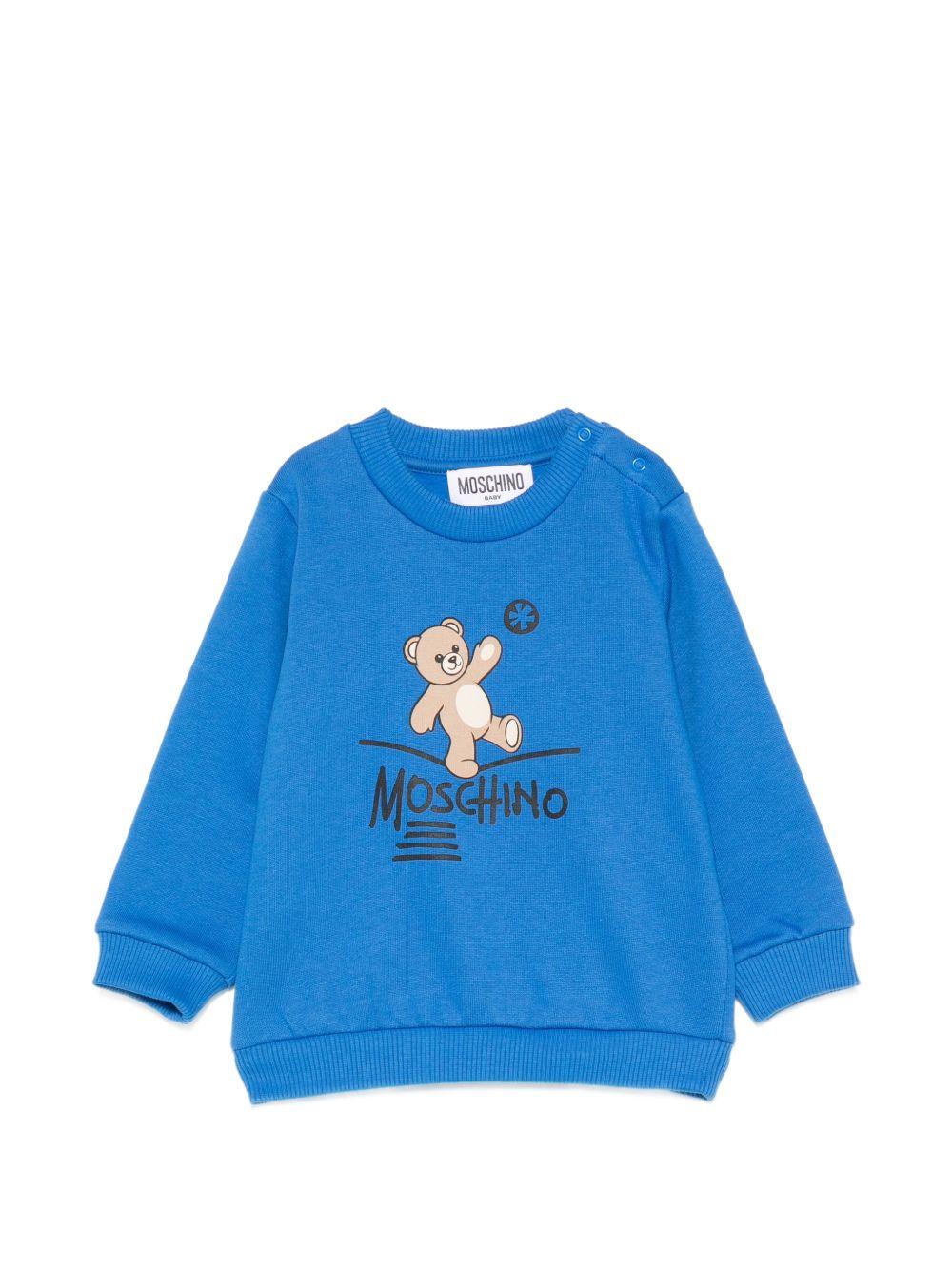 Felpa per neonato Moschino Kids blu con motivo Teddy Bear MVF060LCA83 40157 MOSCHINO KIDS