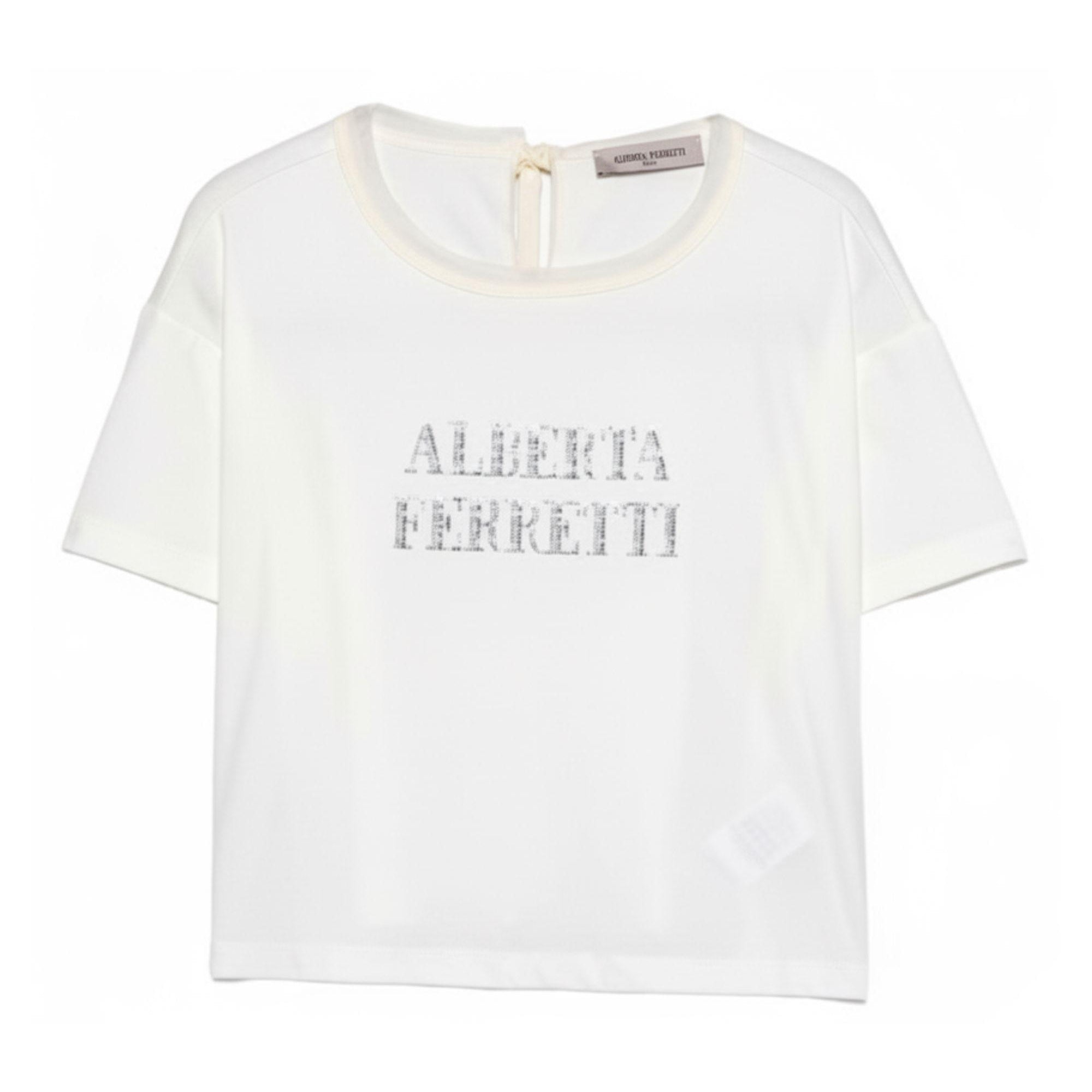 T-shirt per bambina Alberta Ferretti Kids bianca con logo sul davanti R1G600 7120 0001 ALBERTA FERRETTI KIDS