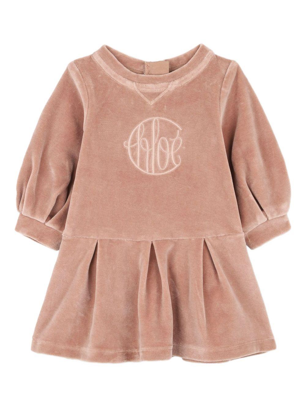 Abito per neonata Chloé Kids rosa con logo ricamato C20717 244 CHLOE' KIDS