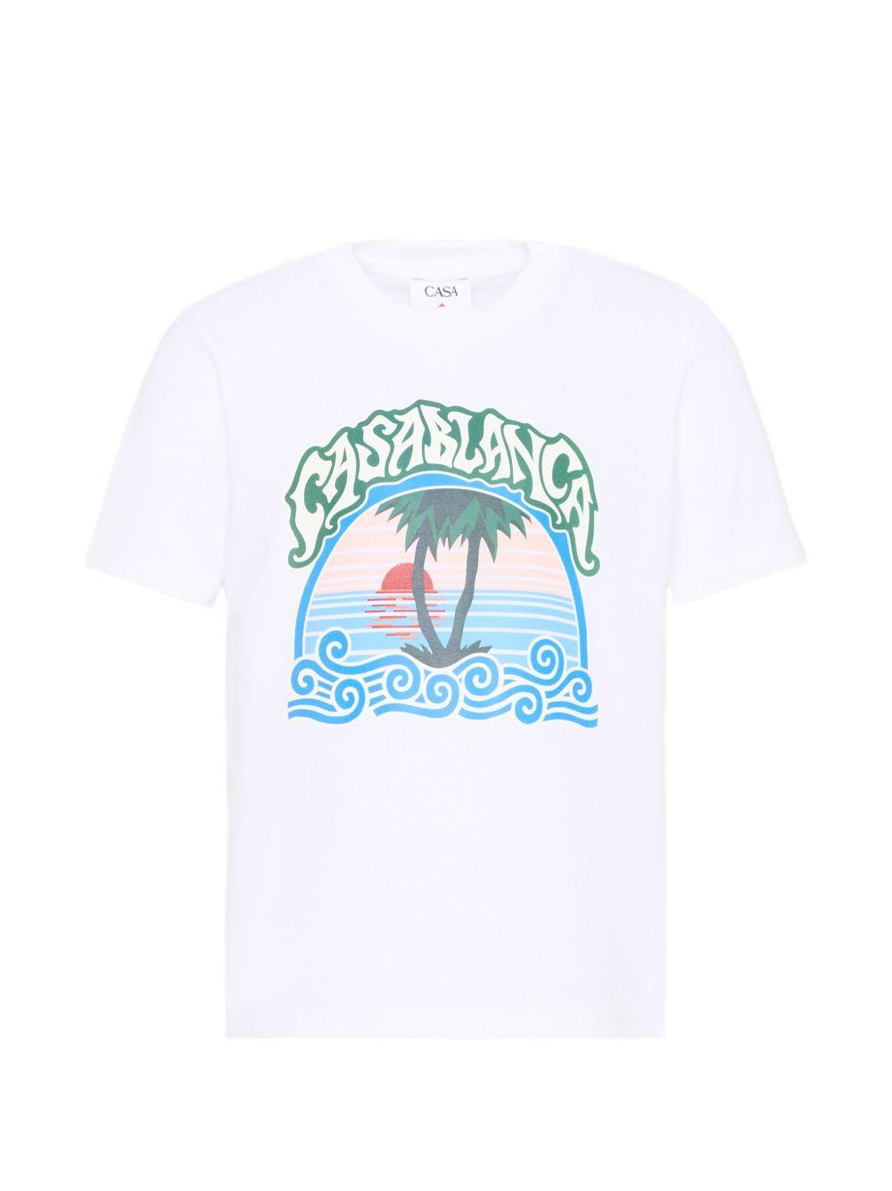 T-shirt per bambino Casablanca Kids bianca con stampa grafica KPF26JTS03803 PALM CASABLANCA KIDS