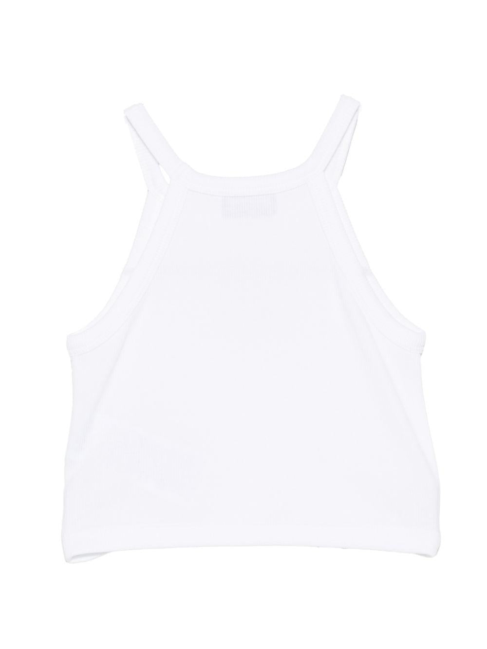 Top per bambina Moschino Kids bianca con stampa Teddy Bear con fiore HDM06ZLBA39 10101 MOSCHINO KIDS