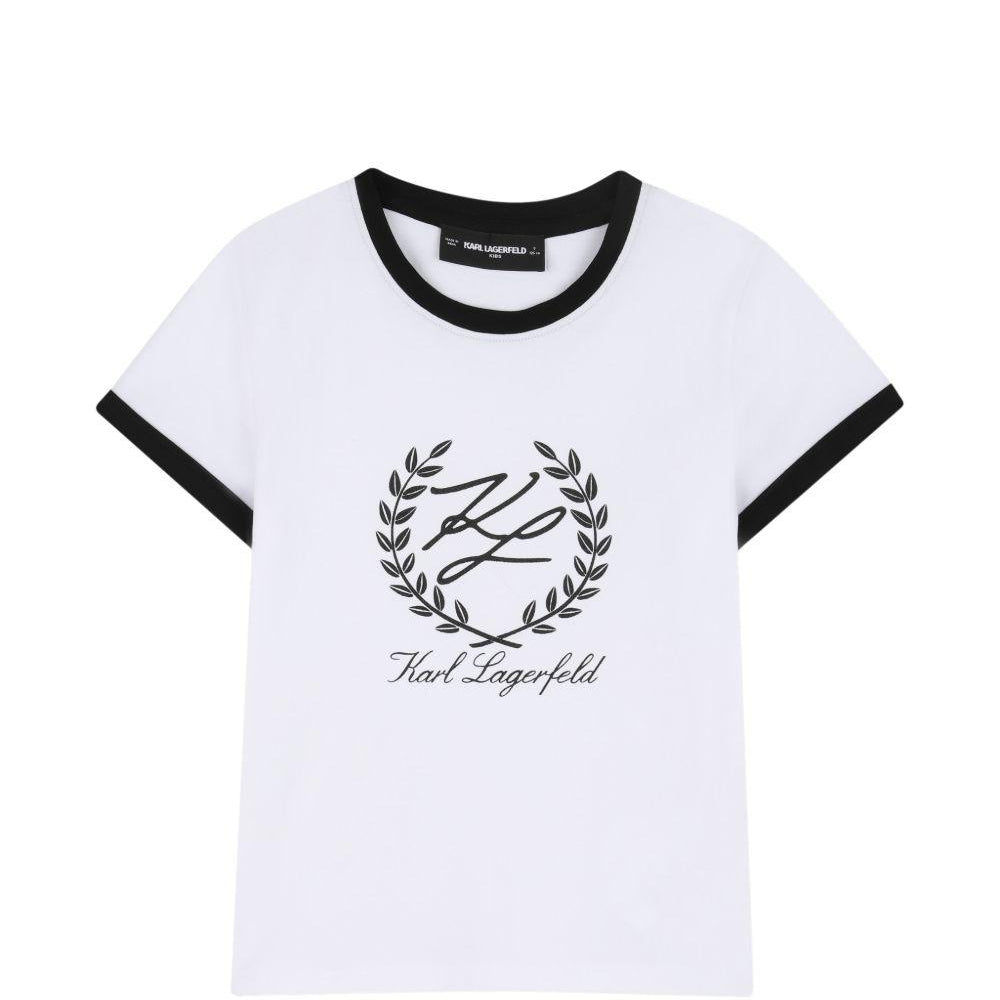T-shirt per bambina Karl Lagerfeld Kids bianca con logo sul davanti Z31154 10P KARL LAGERFELD KIDS