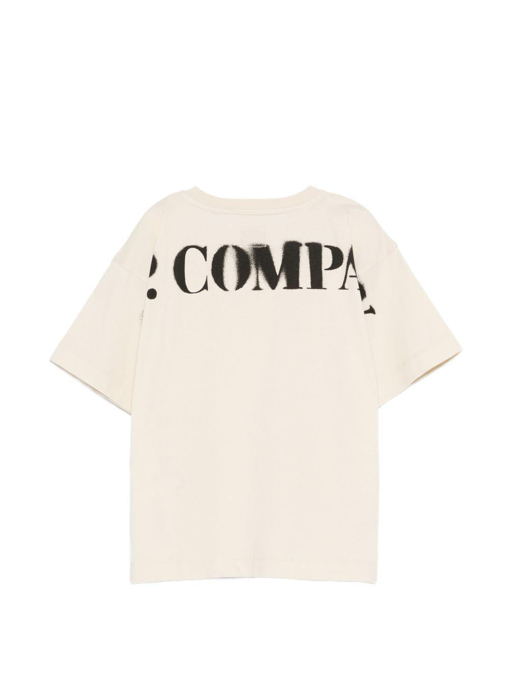T-shirt per bambino C.P. Company Kids beige con logo sul davanti CUM00WLAA17 10203 C.P.COMPANY KIDS
