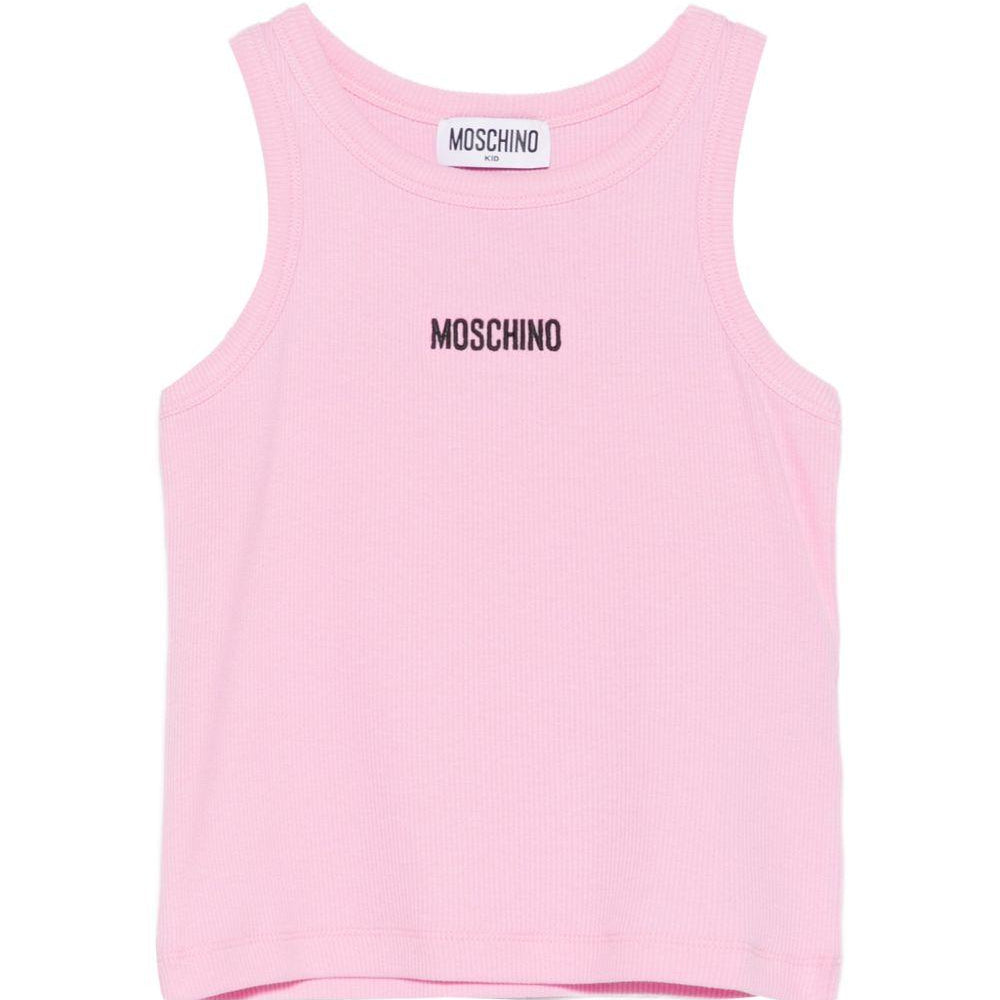 Canotta per bambina Moschino Kids rosa con motivo a coste HAM06MLBA39 51473 MOSCHINO KIDS