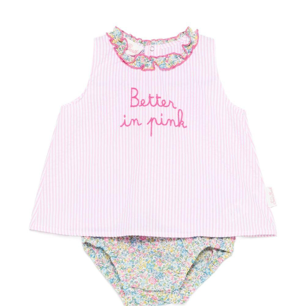 Abito Abbie per neonata MC2 Saint Barth Kids rosa con scritta ricamata "Better in pink" sul davanti ABB0002 03881L MC2 ST. BARTH KIDS