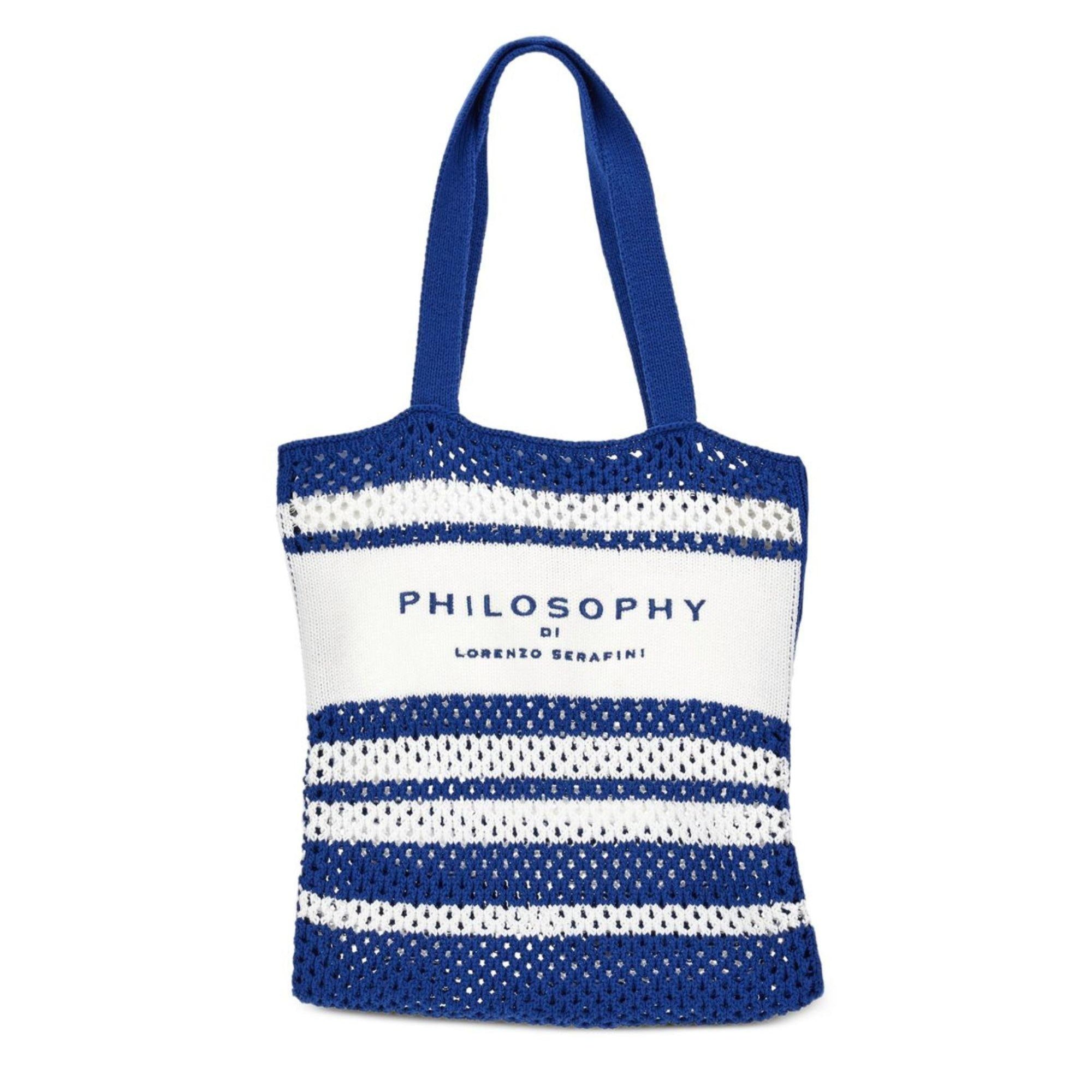 Borsa tote per bambina Philosophy di Lorenzo Serafini Kids blu con design a righe I9G002 7030 0156 PHILOSOPHY KIDS