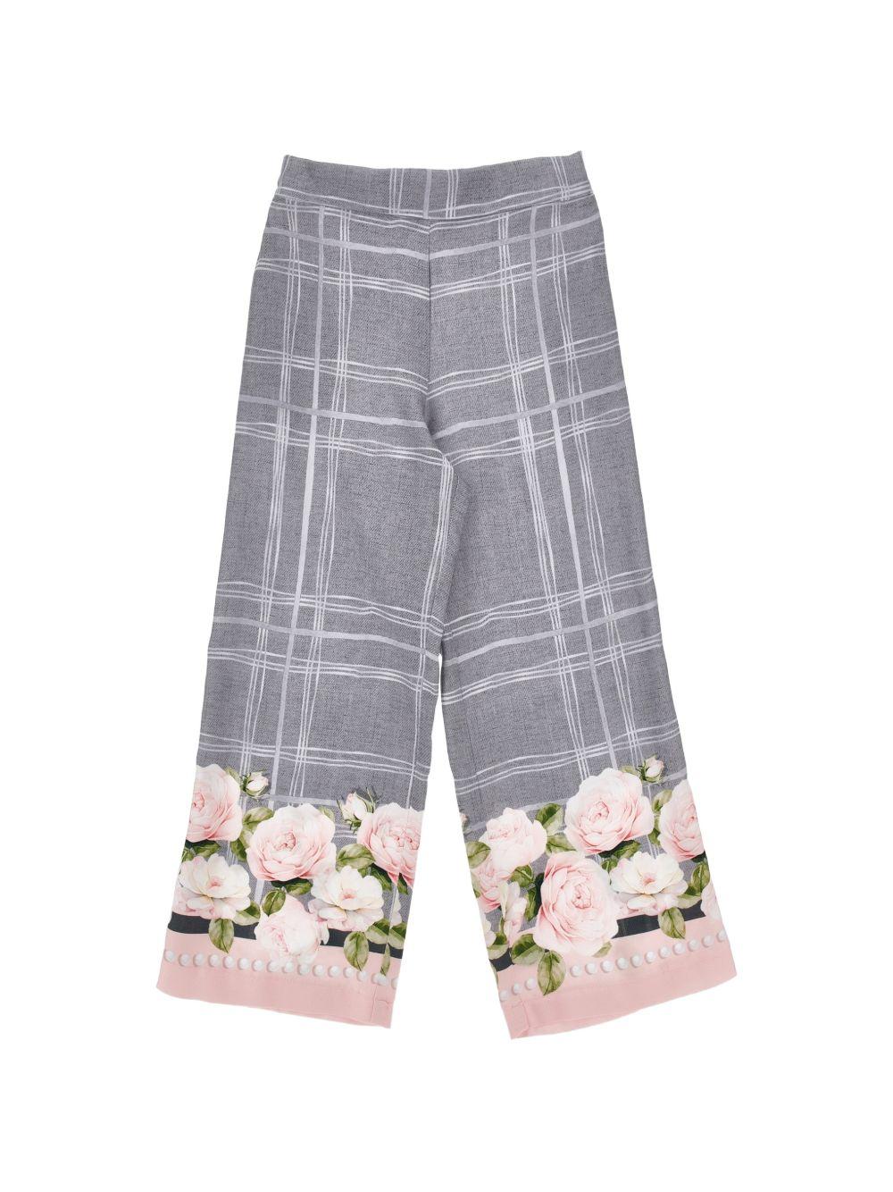 Pantaloni per bambina Monnalisa Kids grigi con motivo a fiori 71H402 8674 3294 MONNALISA KIDS