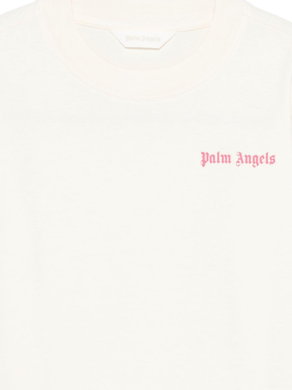 T-shirt per bambina Palm Angels Kids beige con logo sul davanti PGAA002S26JER003 002 PALM ANGELS KIDS