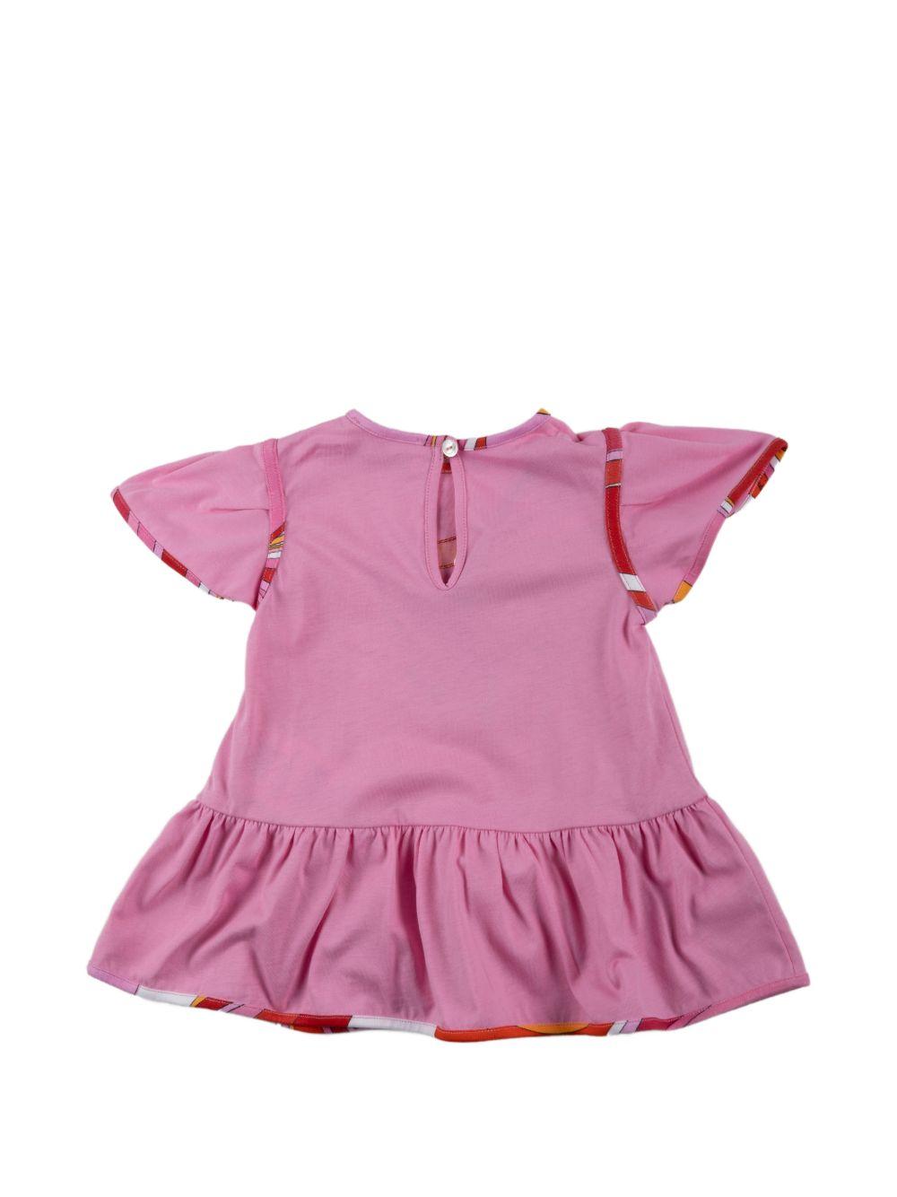 Abito per neonata Emilio Pucci Junior rosa con stampa grafica e ruches PY1041 Z3672 552AR EMILIO PUCCI KIDS