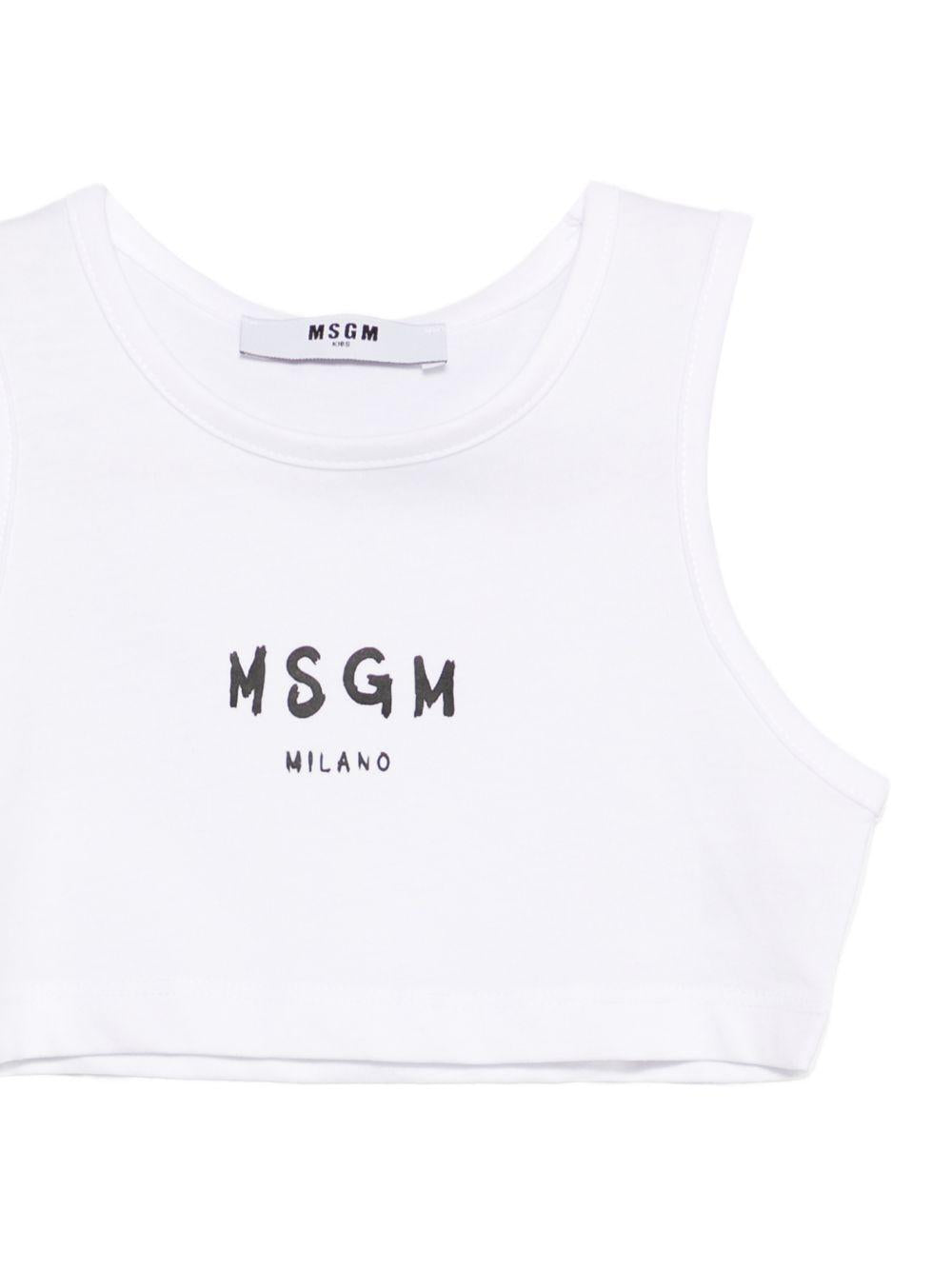 Top corto per bambina MSGM Kids bianca con stampa logo S6MSJGTO011 001 MSGM KIDS