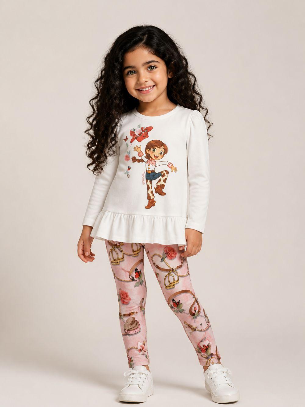 Set t-shirt e pantaloni per bambina Monnalisa Kids multicolore con stampa cowgirl 19H501 8002 0194 MONNALISA KIDS