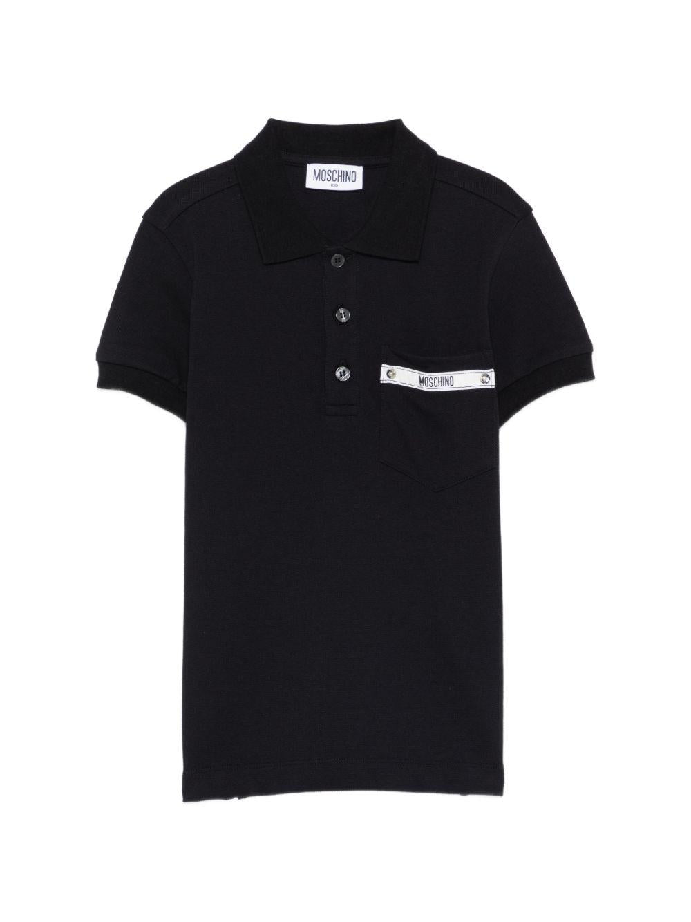 T-shirt per bambino Moschino Kids nera con colletto stile polo HUM05LLFA08 60100 MOSCHINO KIDS