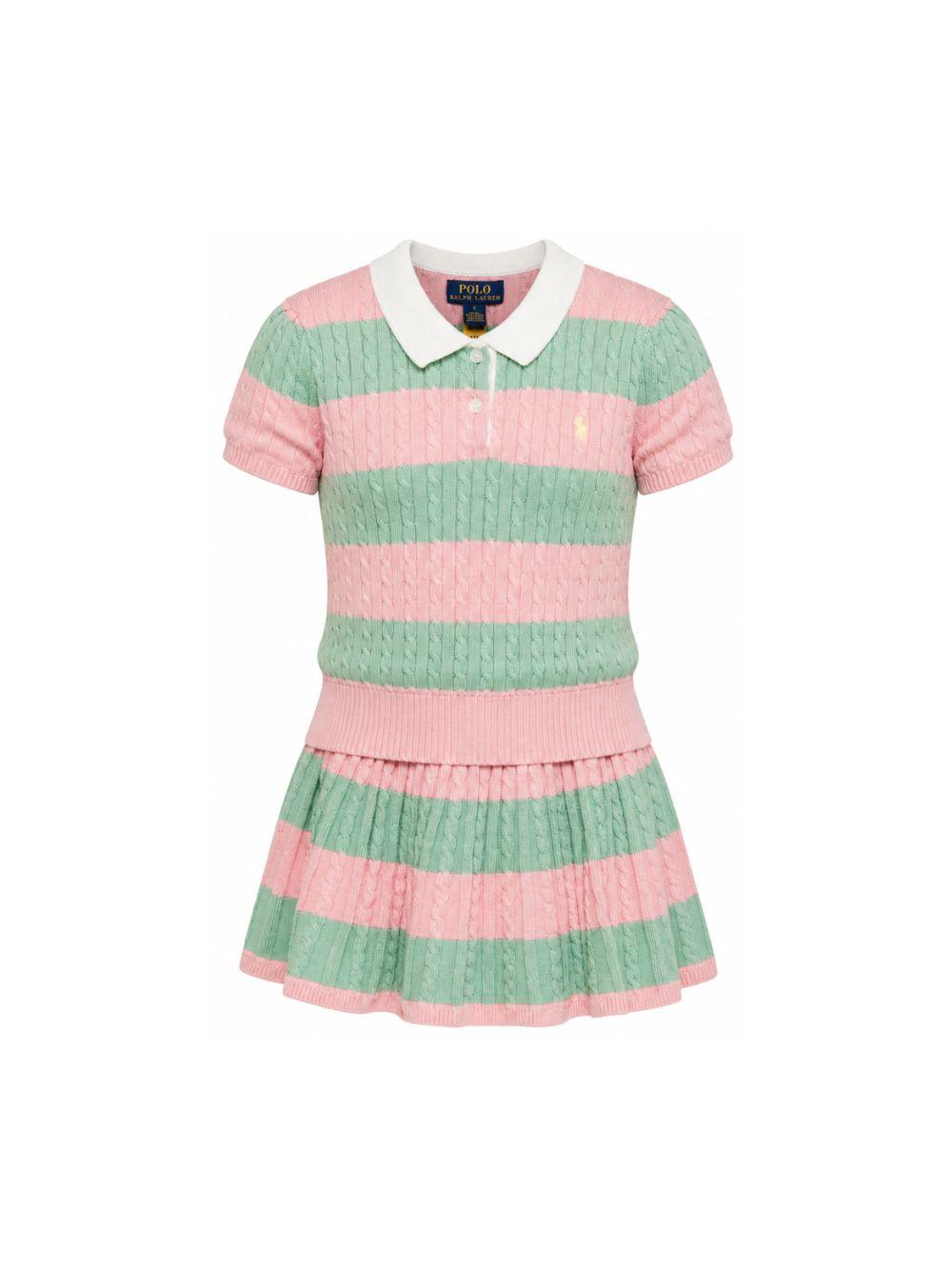 Set polo e gonna per bambina Polo Ralph Lauren Kids rosa e verde con motivo a righe 312B17824 001 Ralph Lauren kids