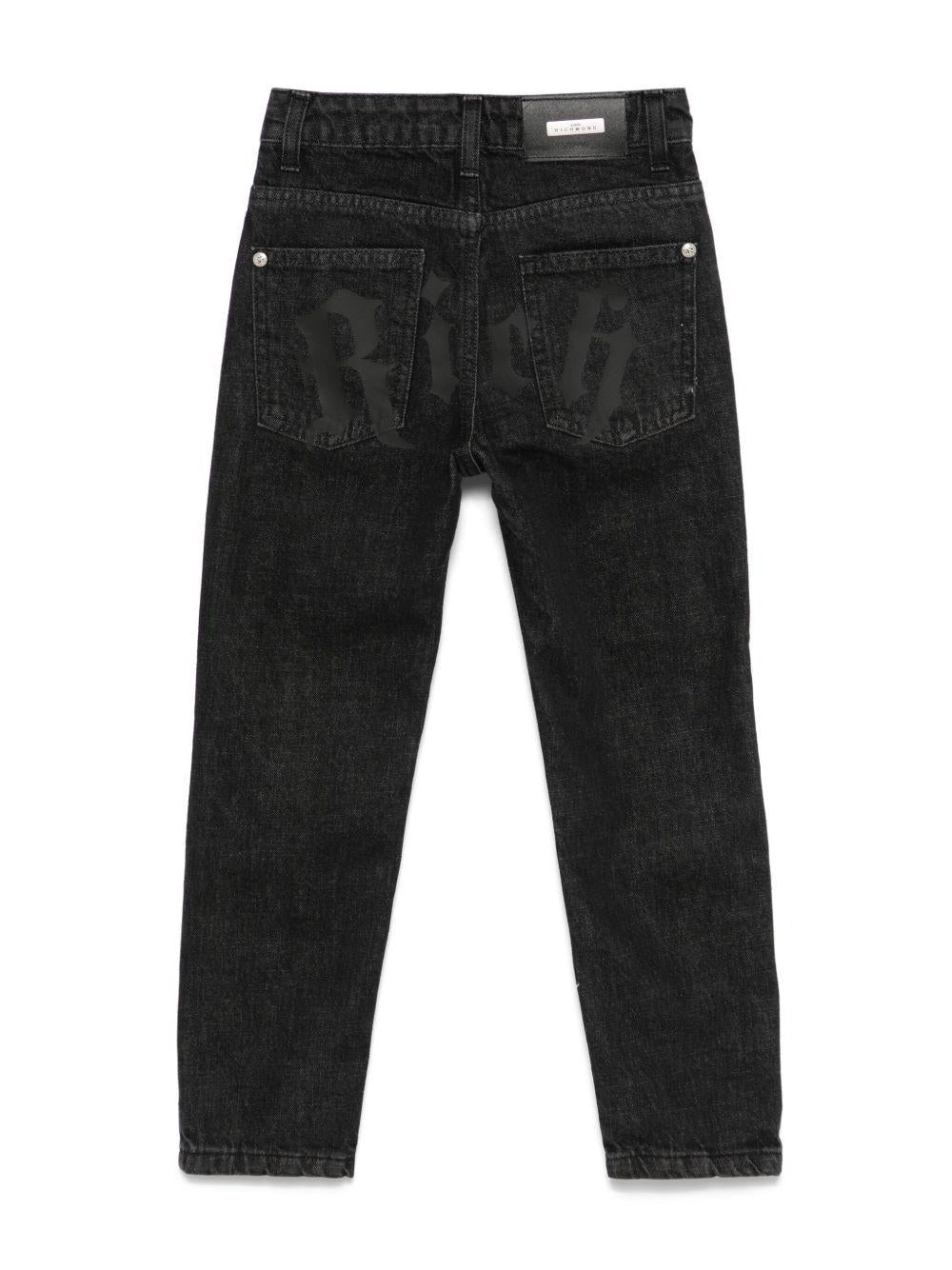 Jeans dritti con effetto vissuto per bambino John Richmond Junior nero con passanti RBP25181JE DENIM BLACK JOHN RICHMOND JUNIOR