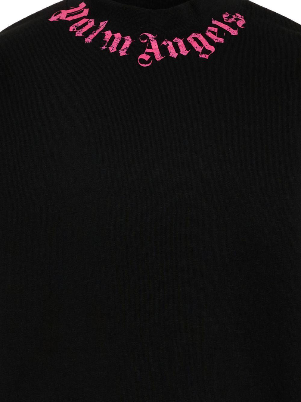 Felpa per bambina Palm Angels Kids nera con stampa logo fucsia PGBA013S26FLE004 110 PALM ANGELS KIDS