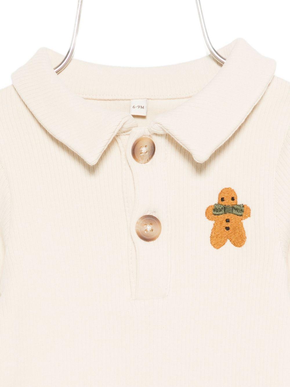 Tutina per neonati Donsje beige con ricamo biscotto sul davanti 3042501 00004 DONSJE