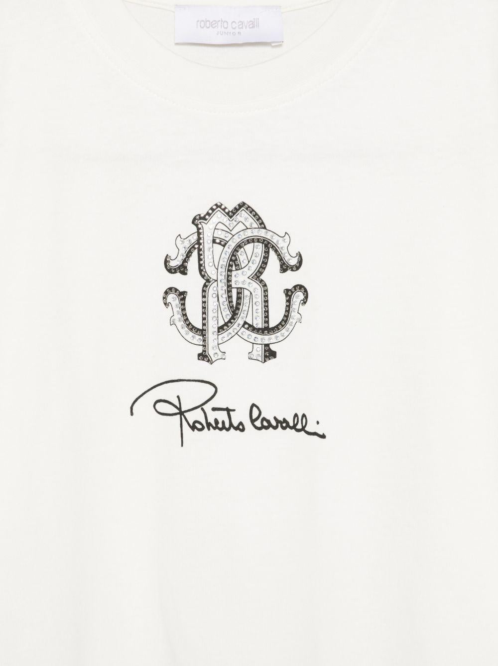 T-shirt per bambina Roberto Cavalli Kids bianca con stampa logo sul davanti CGP26126TS WHITE ROBERTO CAVALLI KIDS