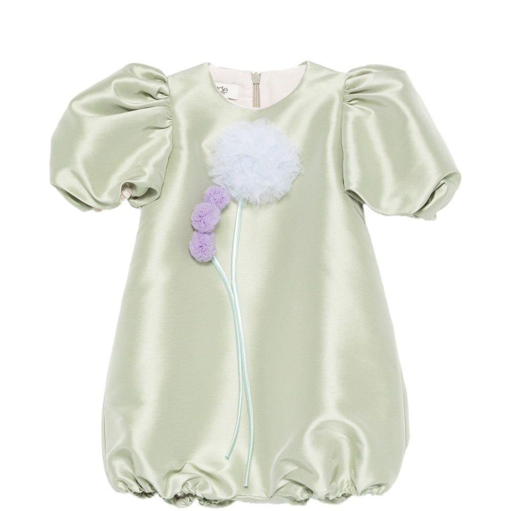 Pagliaccetto per bambina Alapage verde con maniche a sbuffo AL71B OLIVA A'LAPAGE KIDS