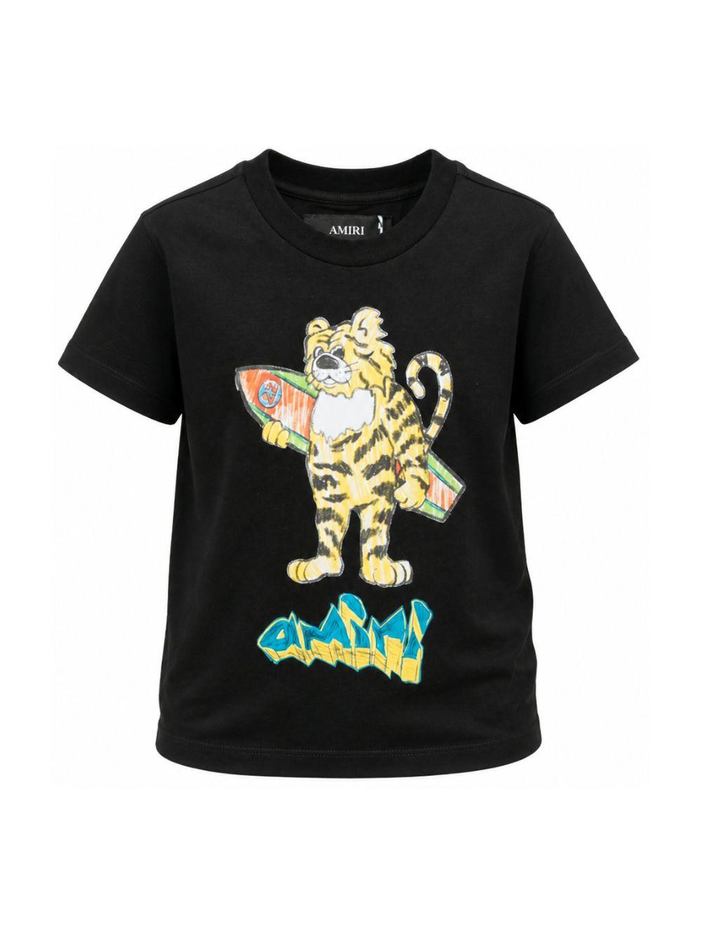 T-shirt per bambino Amiri Kids nera con stampa grafica tigre ACTOJR1031 001 AMIRI KIDS