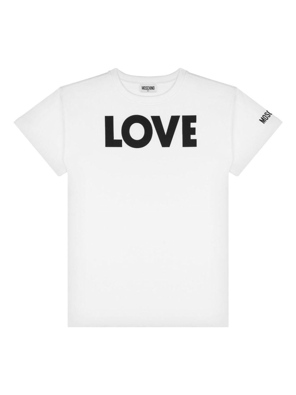 T shirt per bambina bianca Moschino con stampa LOVE nera HDV0FULCA61 10101 MOSCHINO KIDS