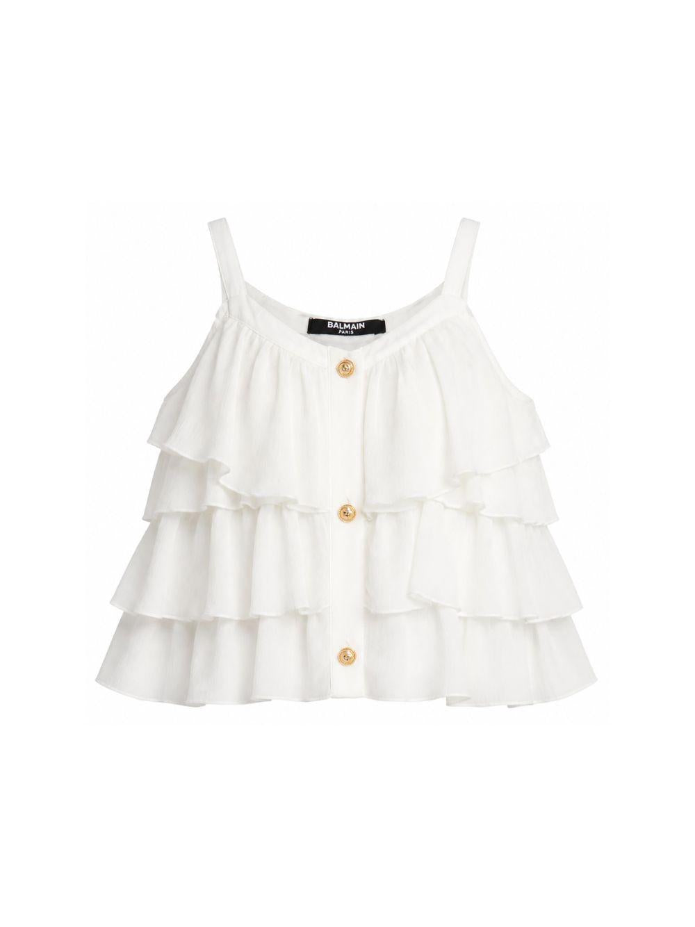 Top per bambina Balmain Kids bianco con balze BY5A52 K0282 101OR BALMAIN KIDS