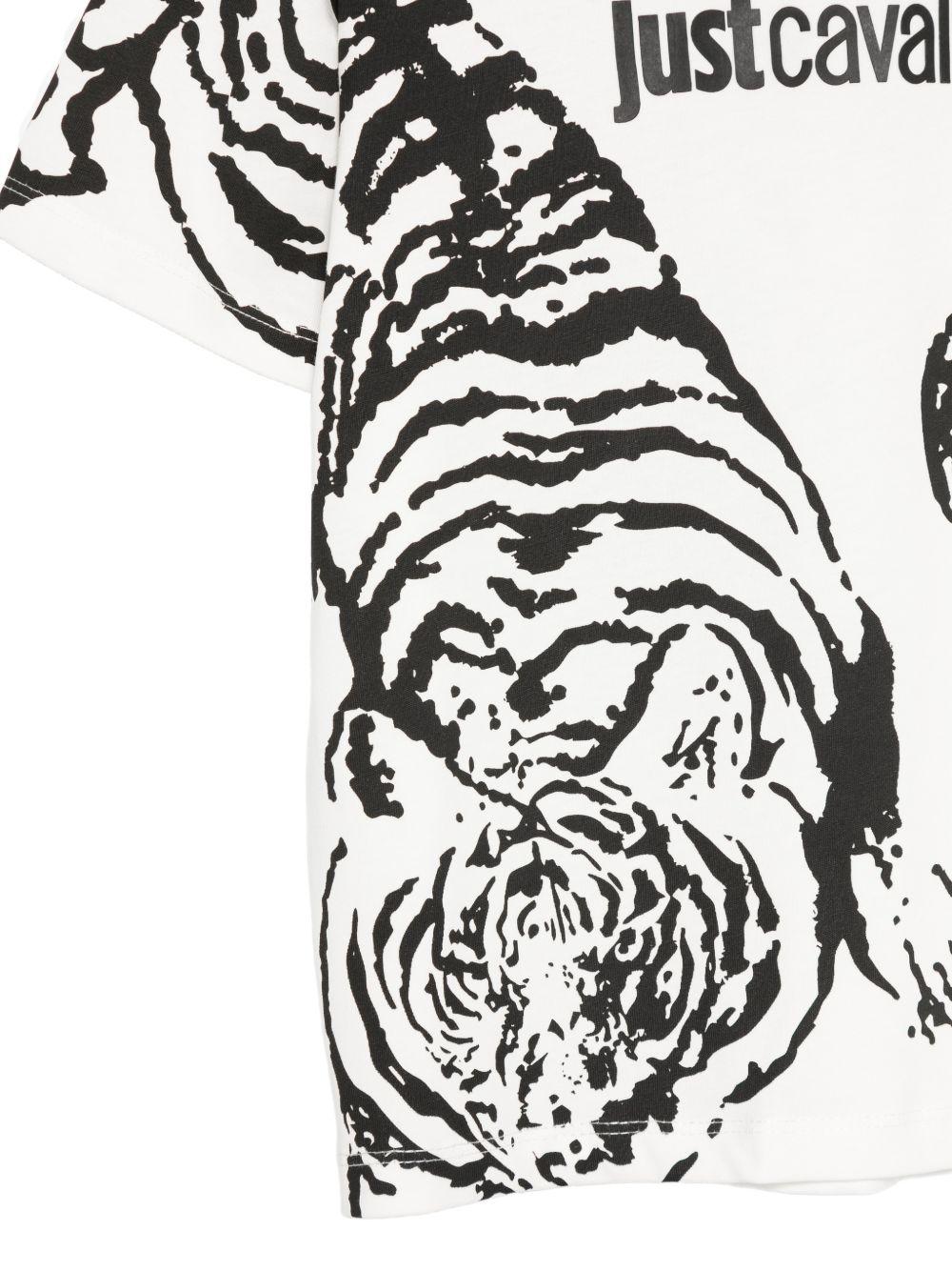 T-shirt per bambino Just Cavalli Kids bianca e nera con stampa grafica tigre JBP26161TS WHITE C.D. ROBERTO CAVALLI KIDS