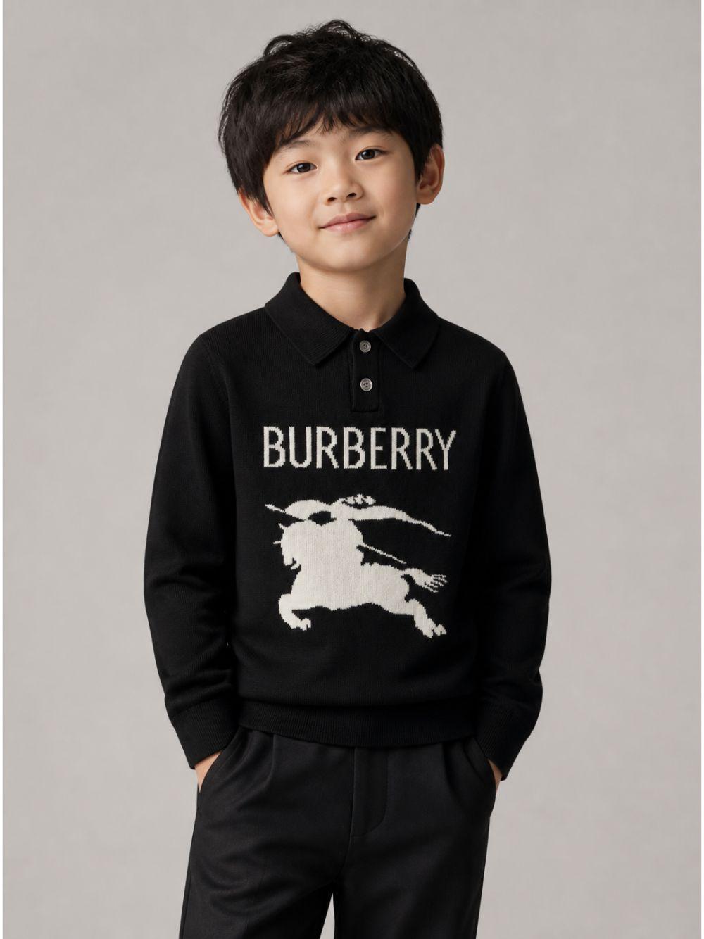 T-shirt per bambino Burberry Kids nera con colletto stile polo 8125922 A1189 BURBERRY KIDS