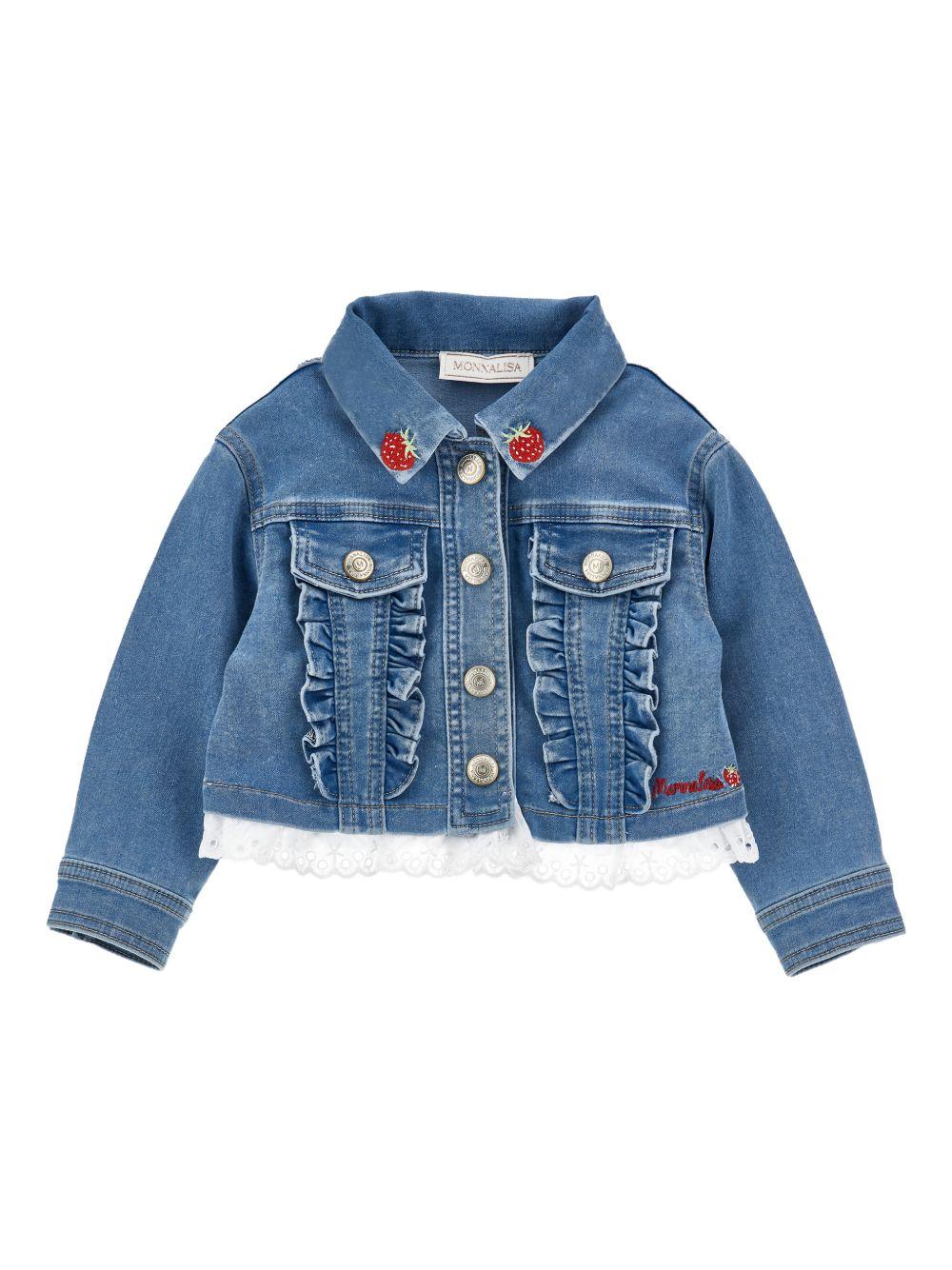 Giubbino per neonata Monnalisa x Disney denim con ricamo Winnie the Pooh sul retro 39G103 7017 0062 MONNALISA KIDS