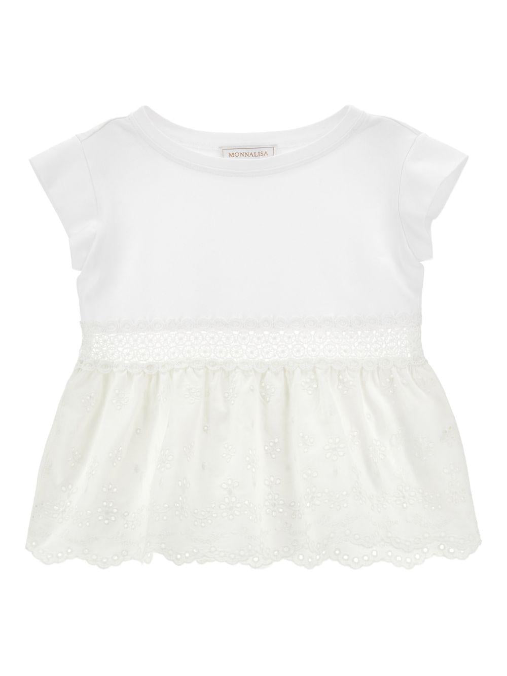 Top per bambina Monnalisa bianco con dettagli ricamati 17G604 7005 0099 MONNALISA KIDS