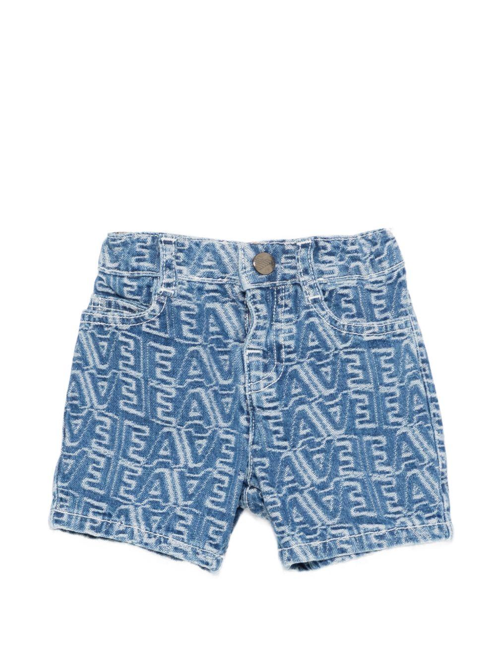 Shorts per neonato Emporio Armani Kids blu con logo all-over EB001349 AF24090 FB056 EMPORIO ARMANI KIDS