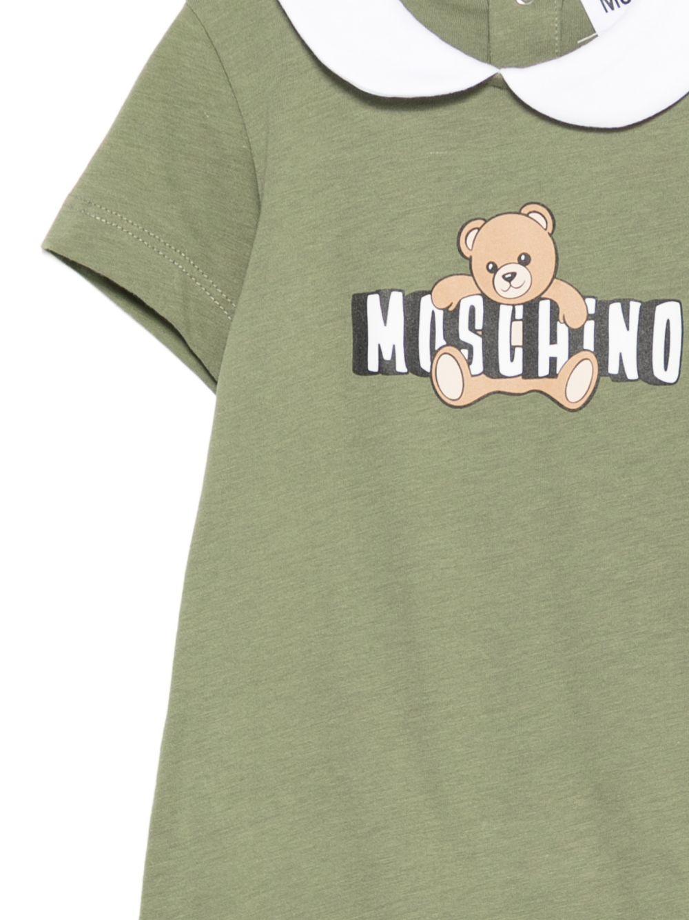 Tutina per neonati Moschino Kids verde con colletto alla Peter Pan MNY03YLAA03 30037 MOSCHINO KIDS