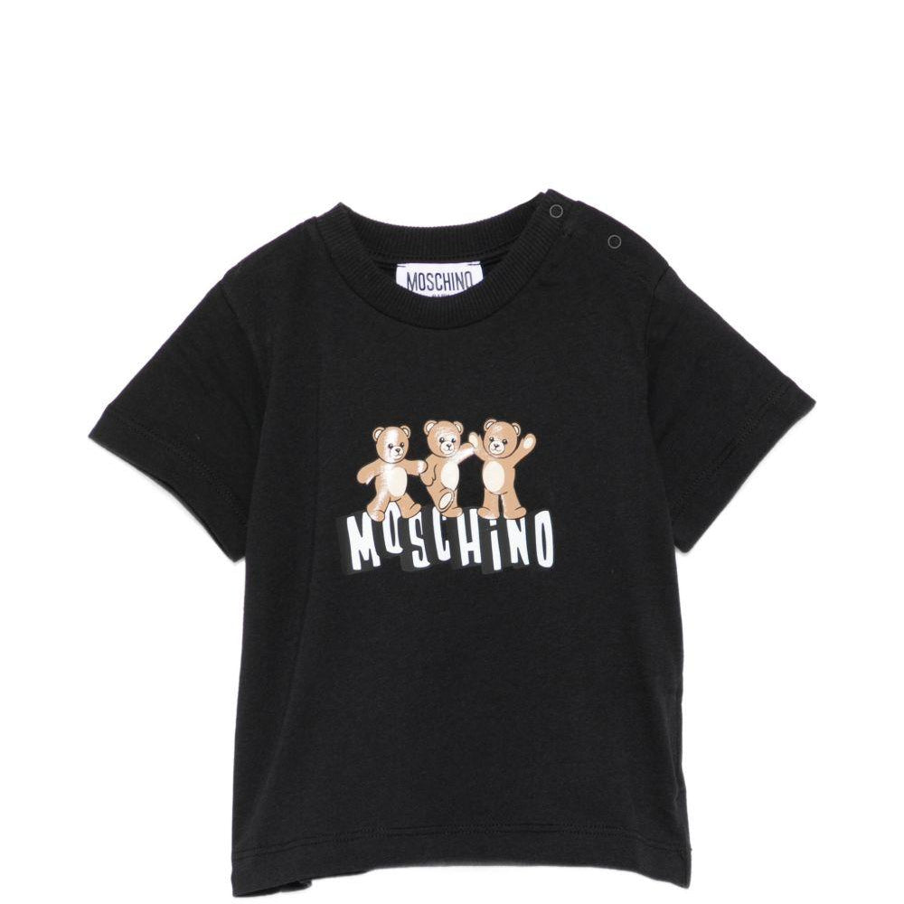 T-shirt per neonati Moschino Kids nera con stampa grafica tre Teddy Bear MUM04KLAA17 60100 MOSCHINO KIDS