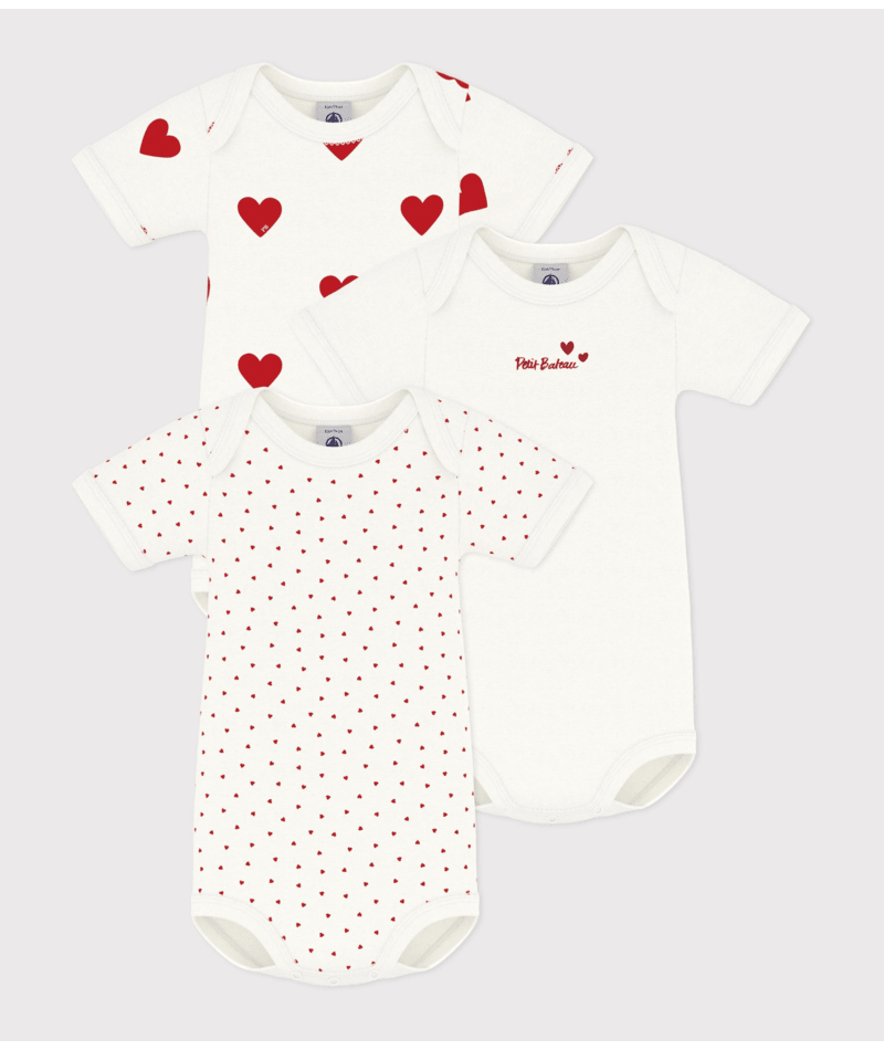 Body per neonati Petit Bateau bianco con fantasia a cuori A00BB 00 PETIT BATEAU