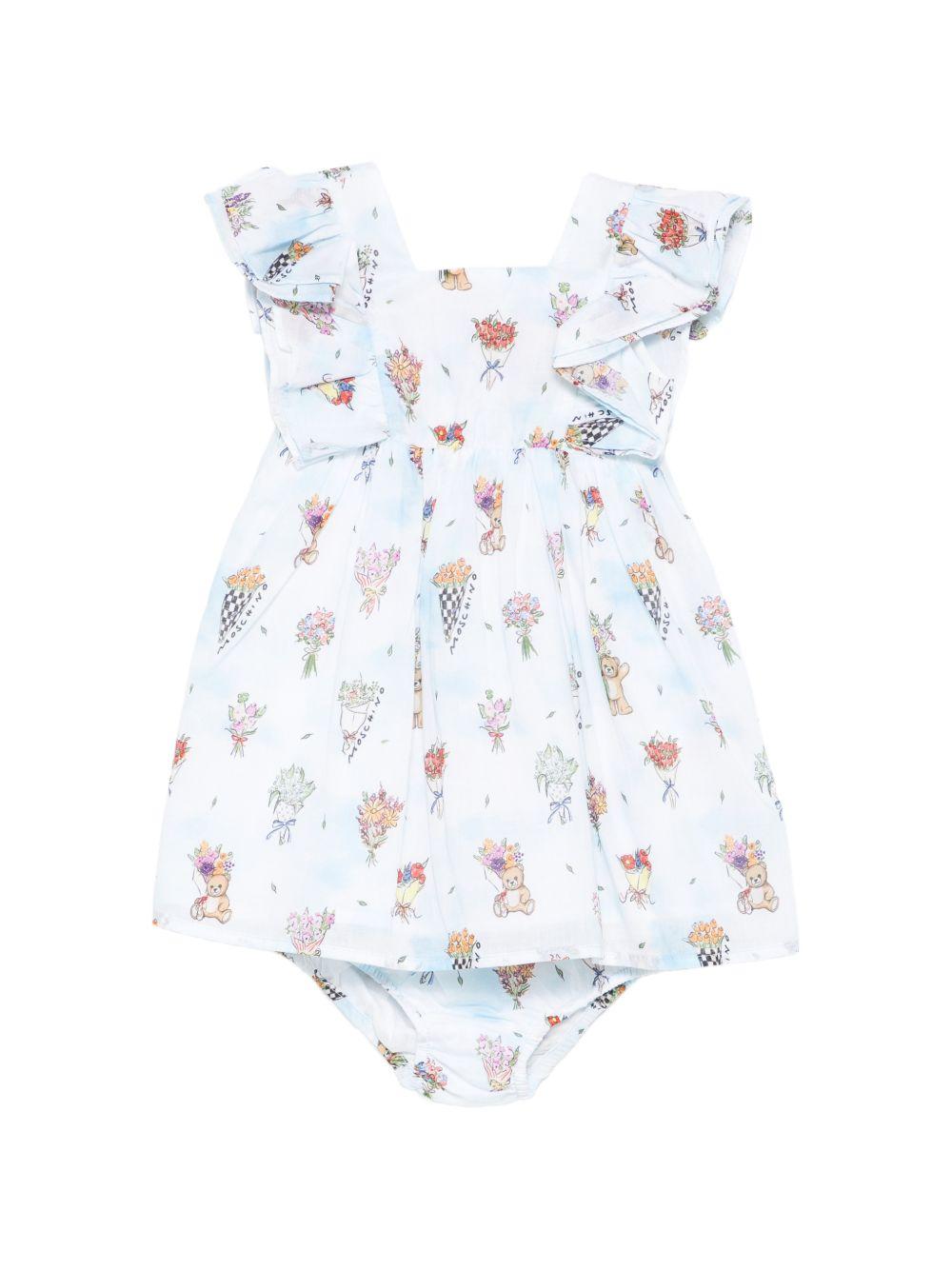 Abito per neonata Moschino Kids azzurro con stampa teddy bear all-over MDV0DAL1B13 83281 MOSCHINO KIDS