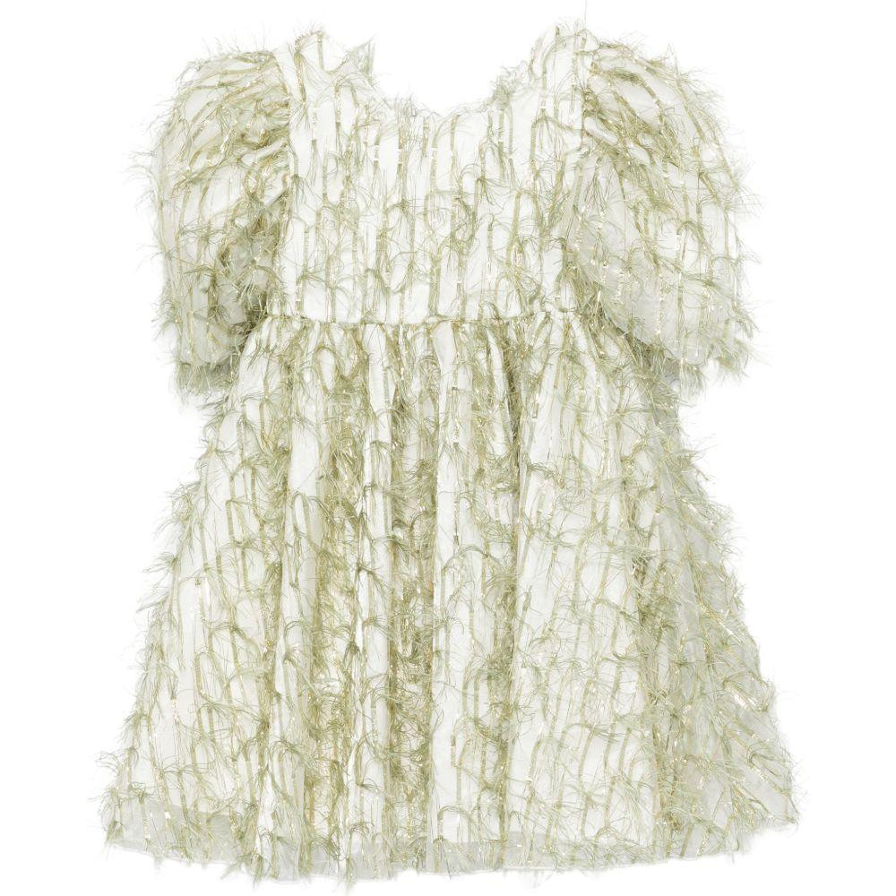 Abito per bambina Alapage verde con dettagli frange 26SAGDRE00042 OLIVA A'LAPAGE KIDS
