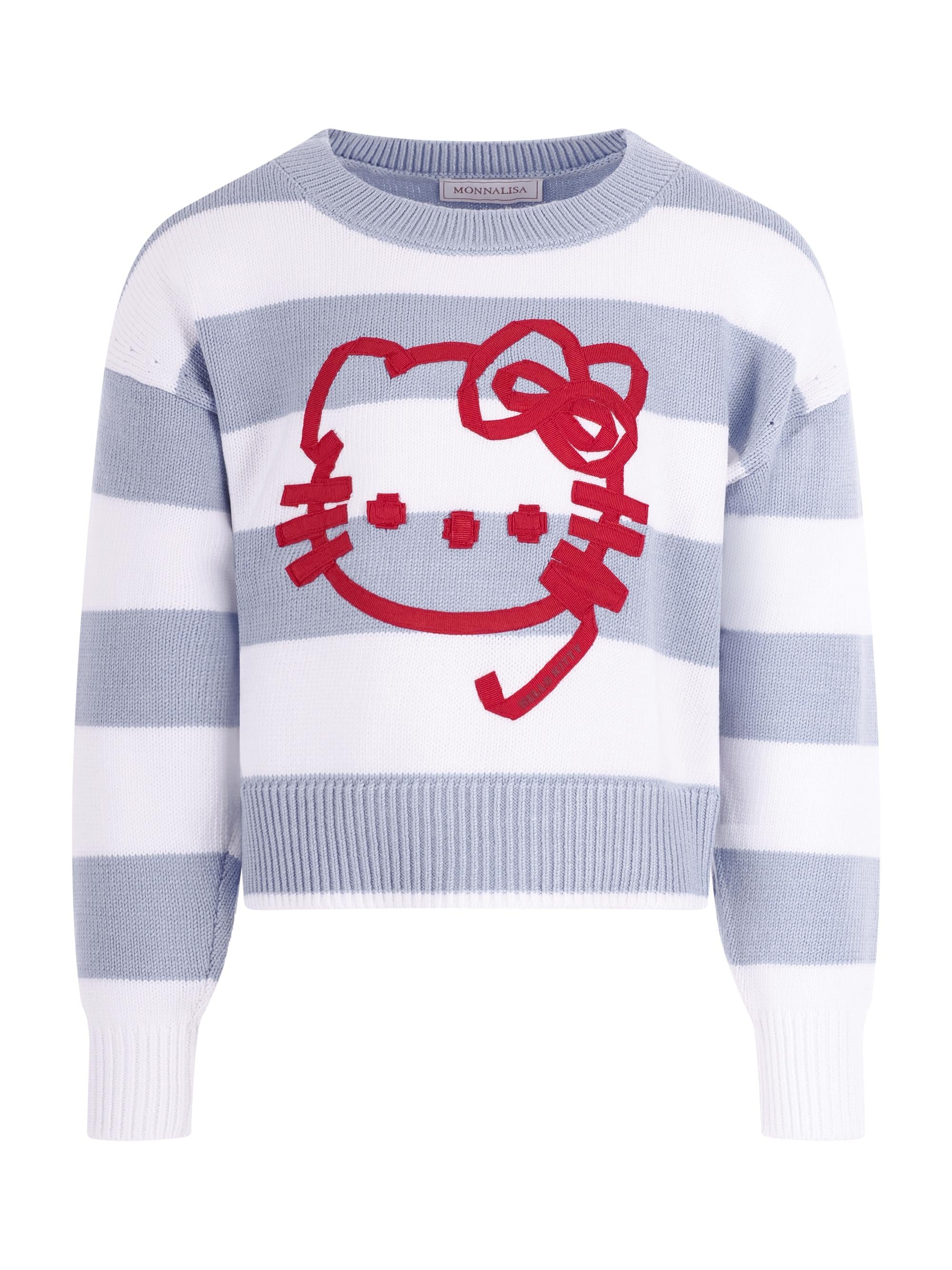 Maglione per bambina Monnalisa azzurro a righe con stampa grafica sul davanti 19G606 7029 5899 MONNALISA KIDS
