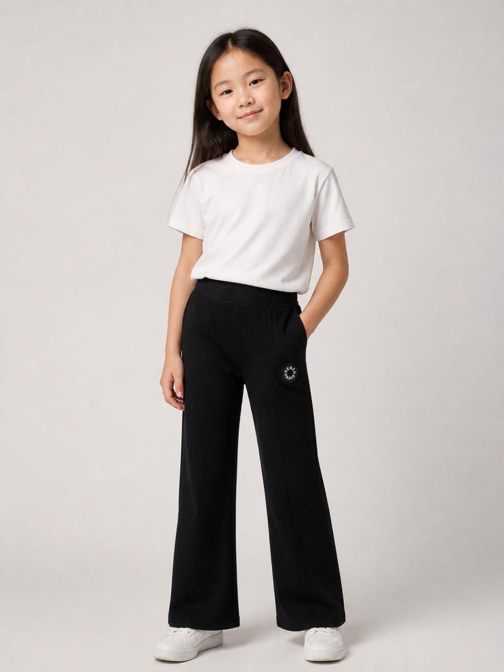Pantaloni svasati per bambina Kenzo Kids neri con applicazione Boke Flower K62187 09B KENZO KIDS