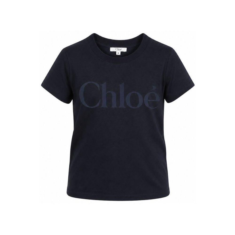 T-shirt per bambina Chloè Kids blu con stampa logo sul davanti C21301 859 CHLOE' KIDS