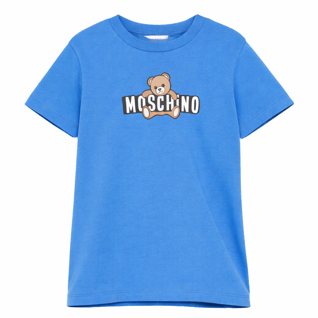 T-shirt da bambino Moschino Kids blu con stampa logo HZM058LAA03 40630 MOSCHINO KIDS