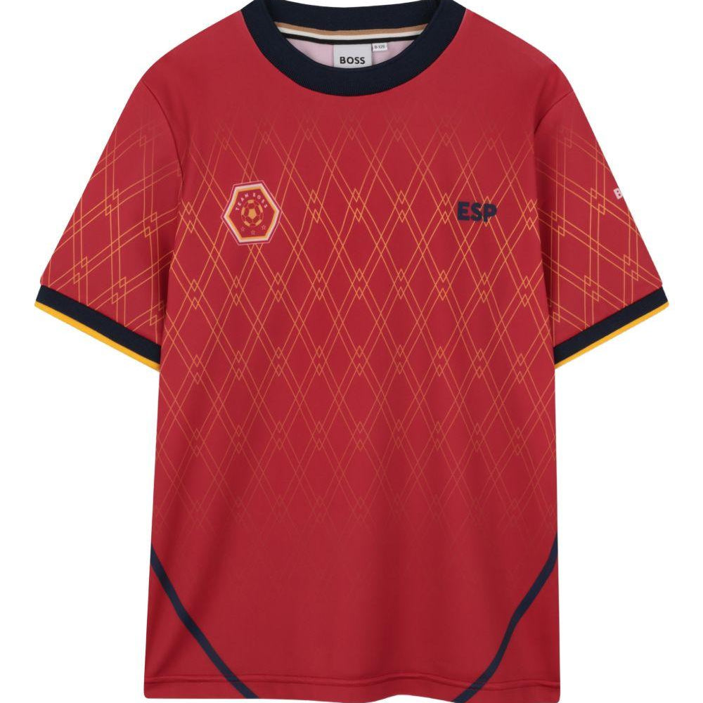 T-shirt per bambino Boss Kids rossa con motivo a rombi J53254 978 BOSS KIDS