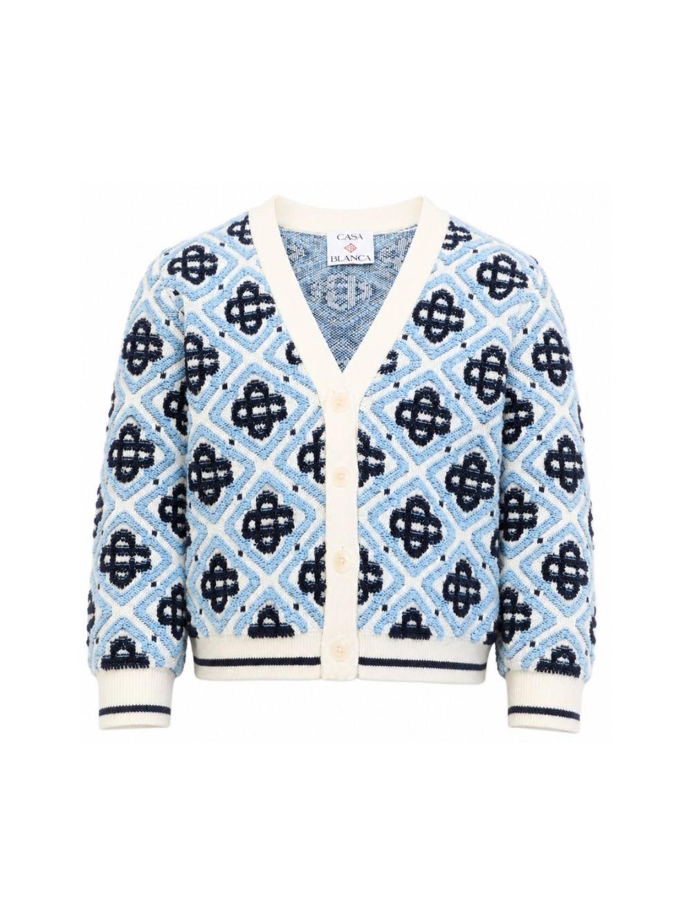 Cardigan per bambina Casablanca Kids azzurro con motivo mongramma all-over KPF26KW151201 MONOGRAM CASABLANCA KIDS