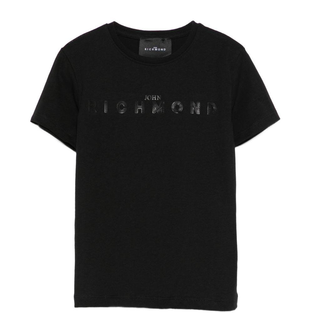 T-shirt per bambini John Richmond Junior nera con logo sul davanti RGP26017TS BLACK JOHN RICHMOND KIDS
