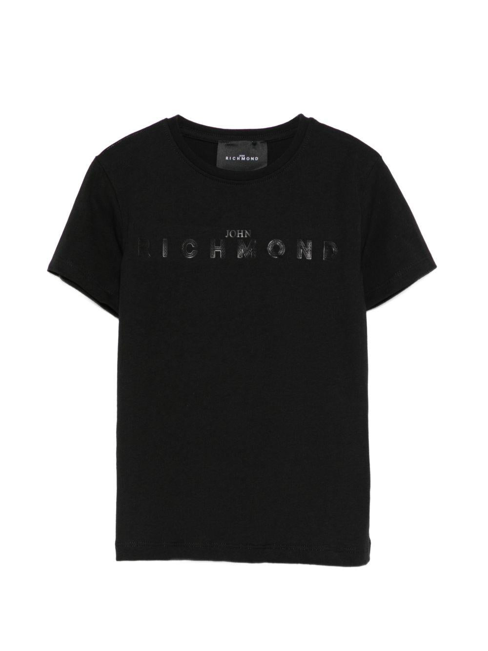 T-shirt per bambini John Richmond Junior nera con logo sul davanti RGP26017TS BLACK JOHN RICHMOND KIDS