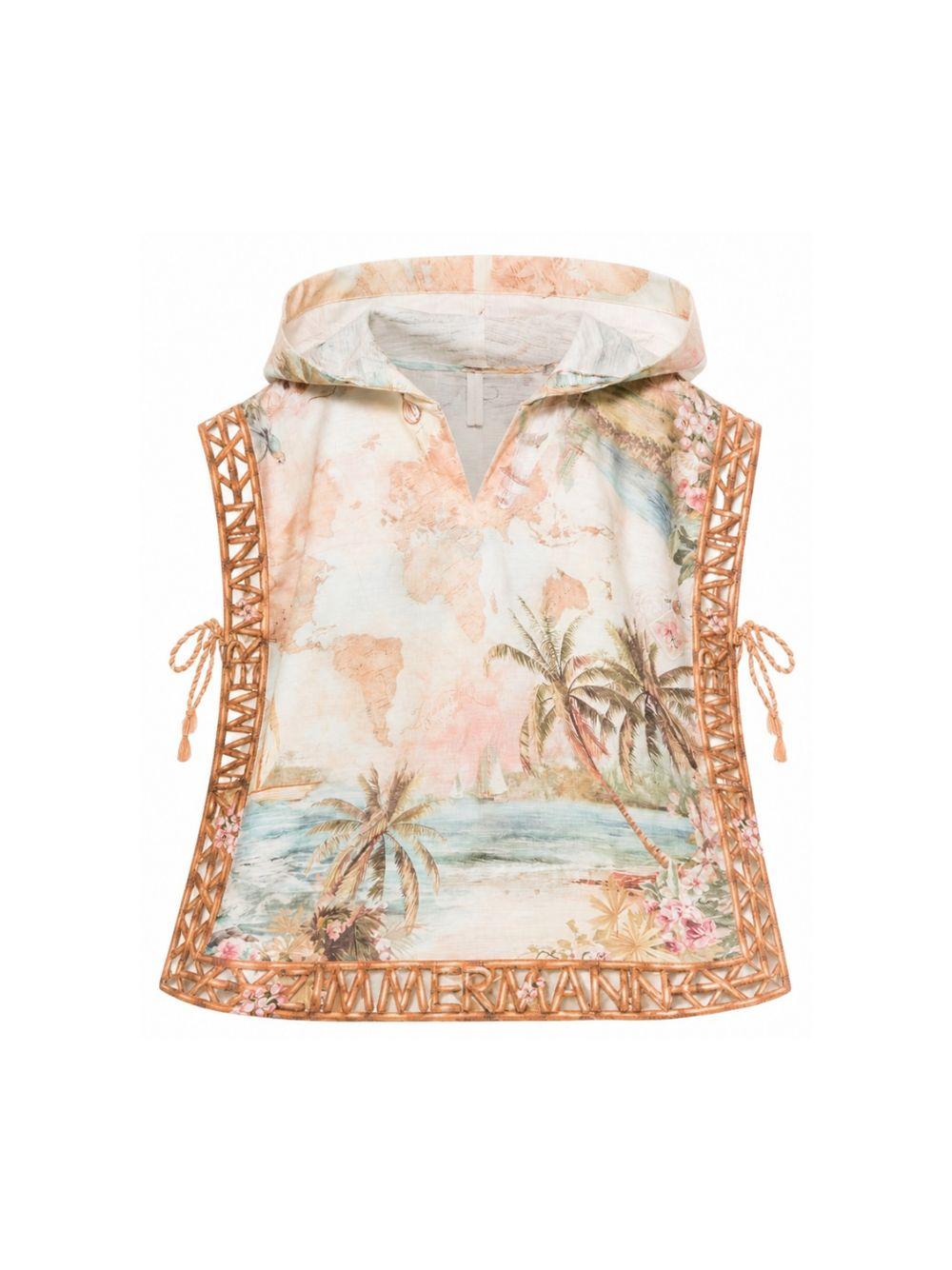 Poncho Mahon per bambina Zimmermann Kids beige con stampa grafica all-over 8519TS S263 ZIMMERMANN KIDS