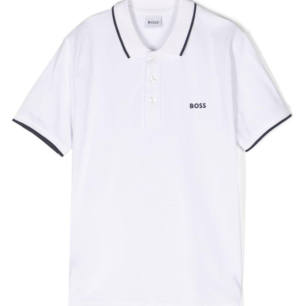 Polo per bambino Boss Kids bianca con stampa logo sul petto J25P26 10P BOSS KIDS