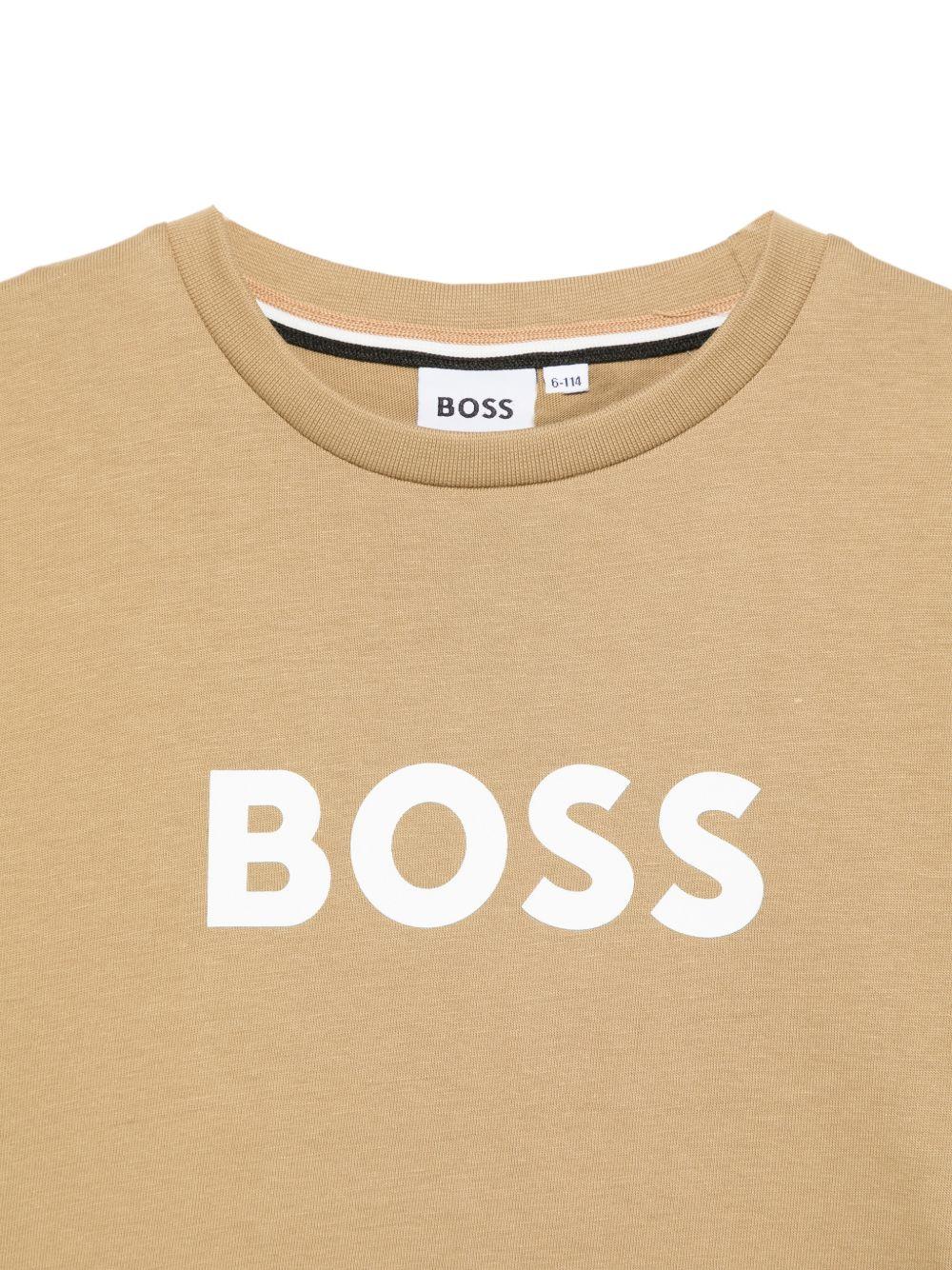 T-shirt per bambino Boss Kids beige con stampa logo J52711 295 BOSS KIDS