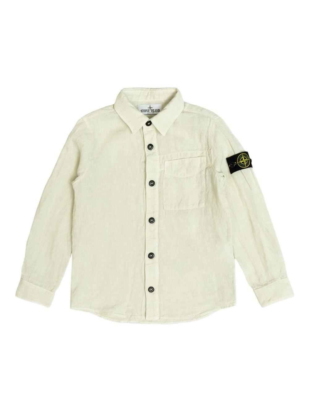Camicia per bambino Stone Island Junior beige in lino con applicazione Compass K1S161100002S0145 V006A STONE ISLAND JUNIOR